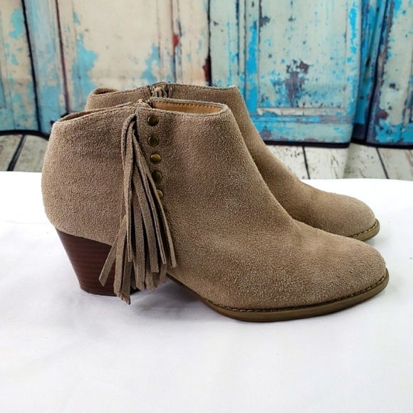 Vionic Womens Upright Faros Ankle Boots Leather Fringe Studded Zip - Picture 2 of 8